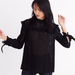 Madewell black embroidere tunic top
